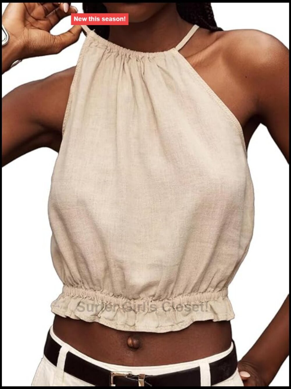 Women's Linen Halter Tank Top Cropped High Neck Sleeveless Summer